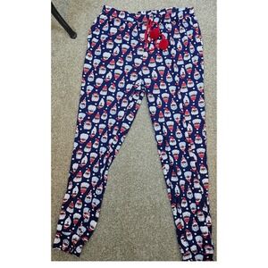 Mens‎ Loungewear Pants Blue Santa Gnome Christmas Print Drawstring Size L